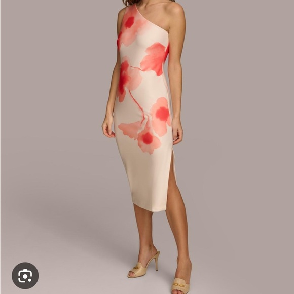 Donna Karan Dresses & Skirts - Donna Karen one shoulder cream floral midi dress